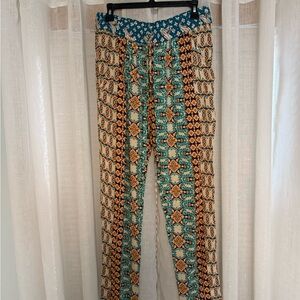Couture Gypsy Blue and Orange Wide Leg Pants with draw string